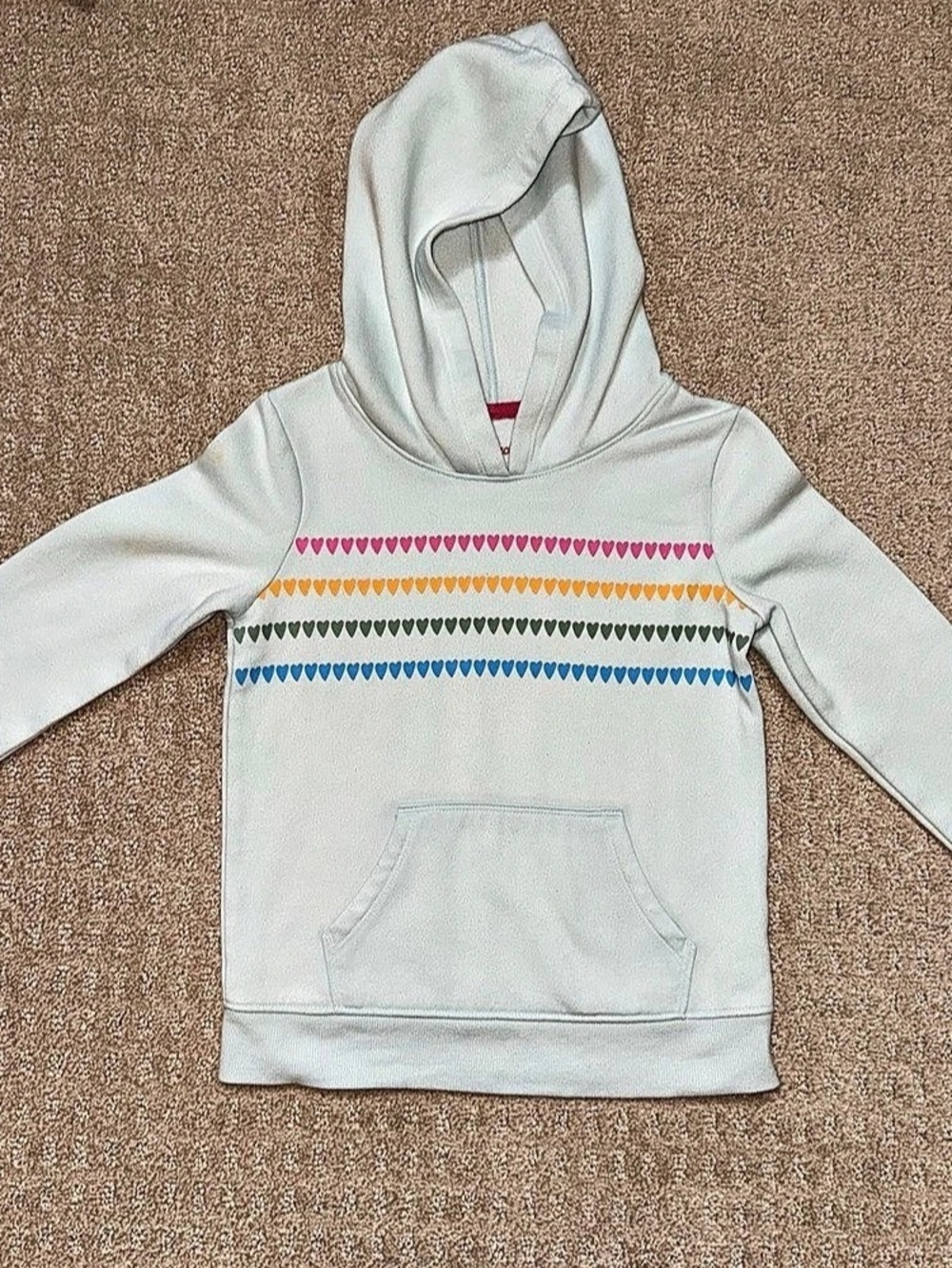 Cat & Jack Girls' Heart Stripe Hoodie Sweatshirt Green & Pink XS 4/5